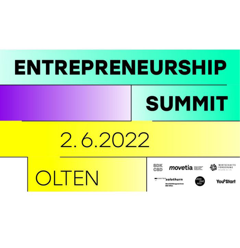 Logo des Events: Text auf Bild: Entrepreneurship Summit, 2.6.2022, Olten